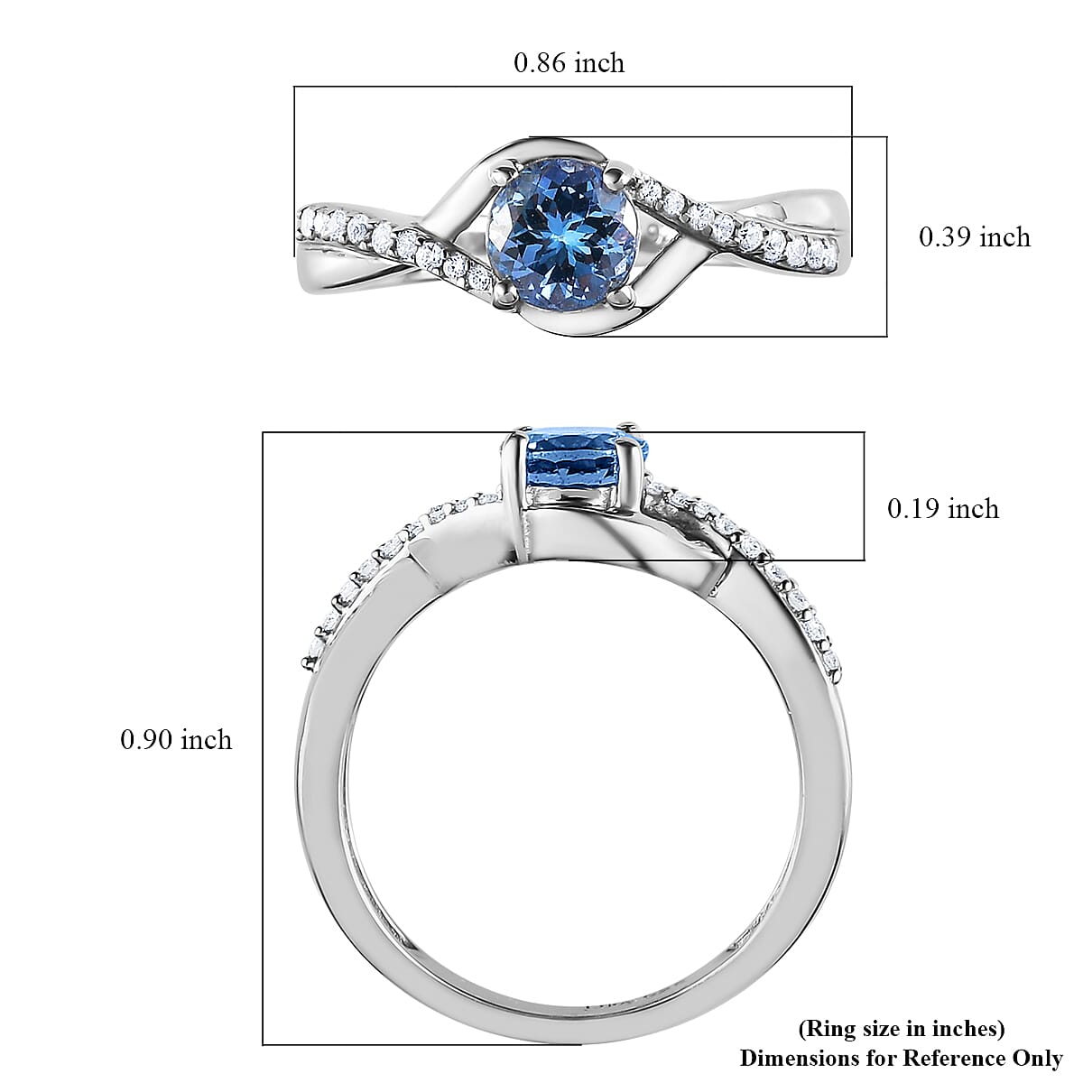 Peacock Tanzanite and Natural White Zircon Infinity Ring in Platinum Over Sterling Silver (Size 8.0) 0.85 ctw image number 5