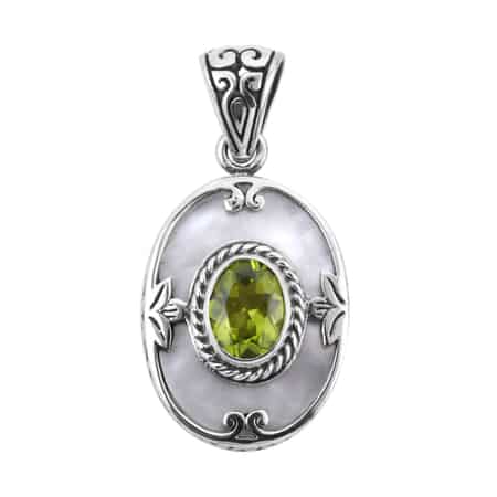 Bali Legacy Arizona Peridot, Mother Of Pearl Pendant in Sterling Silver 3.25 ctw image number 0