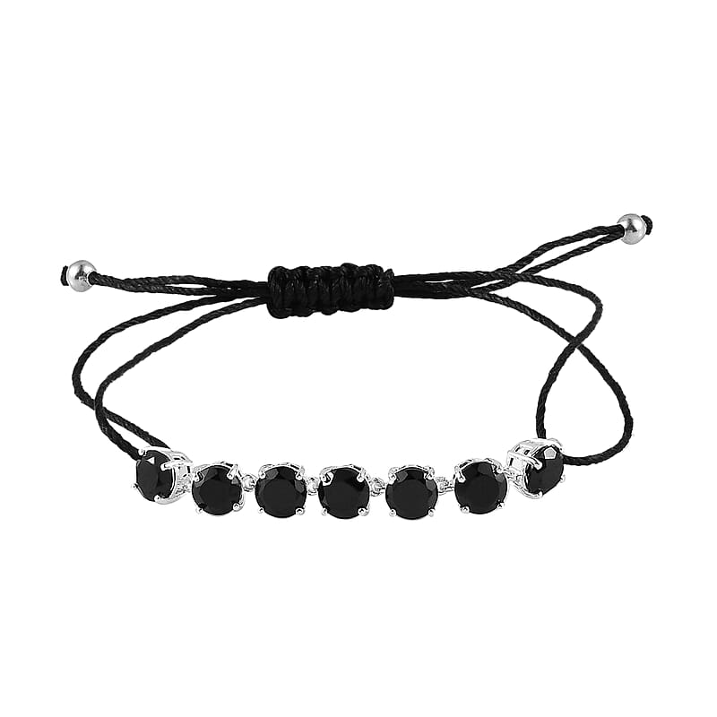 Thai Black Spinel Cord Bracelet in Sterling Silver (Adjustable) 8.10 ctw