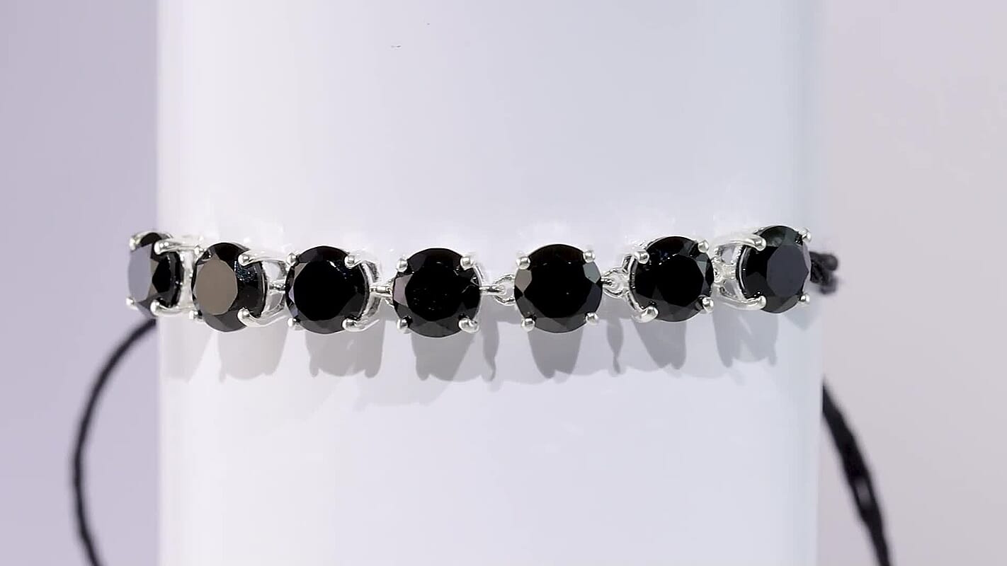 Thai Black Spinel Cord Bracelet in Sterling Silver (Adjustable) 8.10 ctw