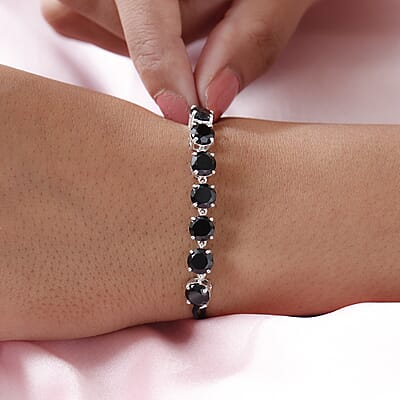 Thai Black Spinel Cord Bracelet in Sterling Silver (Adjustable) 8.10 ctw