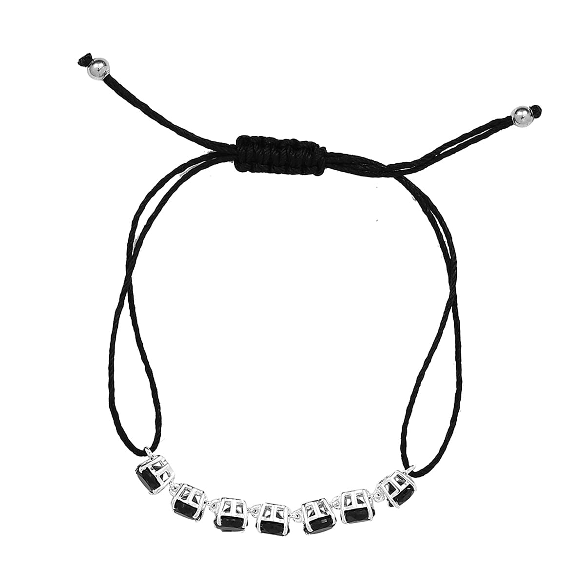 Thai Black Spinel Cord Bracelet in Sterling Silver (Adjustable) 8.10 ctw
