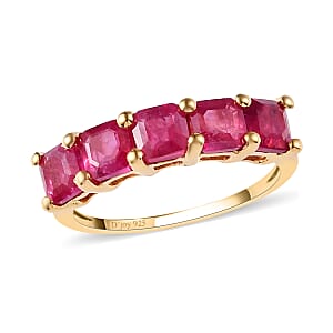 Asscher Cut Niassa Ruby 5 Stone Ring in Vermeil Yellow Gold Over Sterling Silver (Size 10.0) 2.75 ctw