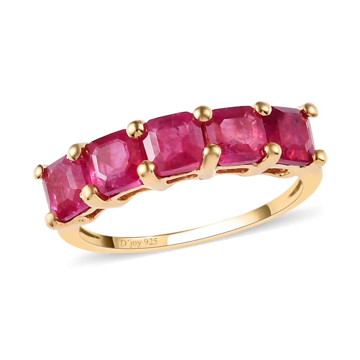 Asscher Cut Niassa Ruby 5 Stone Ring in Vermeil YG Over Sterling Silver (Size 5.0) 2.75 ctw image number 0