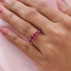 Asscher Cut Niassa Ruby 5 Stone Ring in Vermeil Yellow Gold Over Sterling Silver (Size 10.0) 2.75 ctw