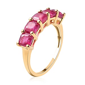 Asscher Cut Niassa Ruby 5 Stone Ring in Vermeil Yellow Gold Over Sterling Silver (Size 10.0) 2.75 ctw