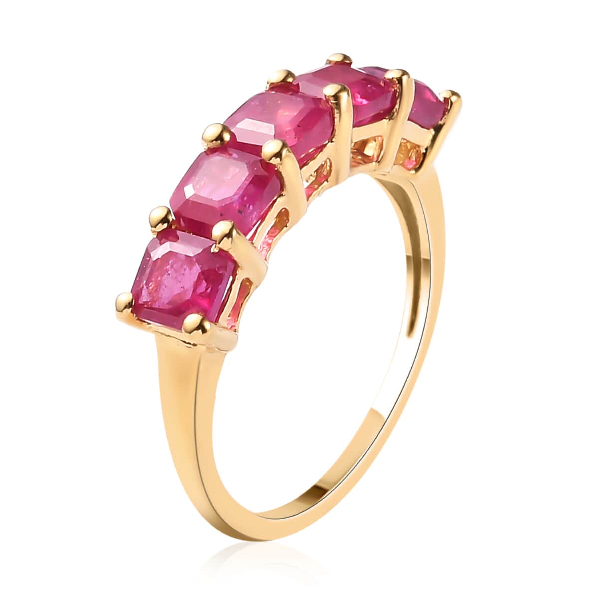 Asscher Cut Niassa Ruby 5 Stone Ring in Vermeil YG Over Sterling Silver (Size 5.0) 2.75 ctw image number 3