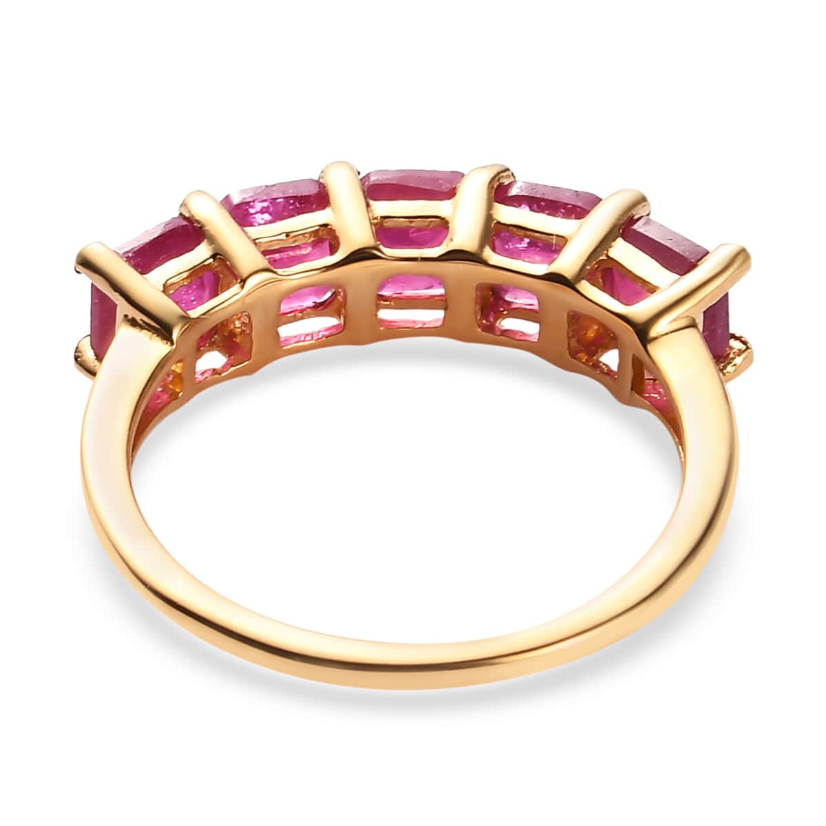 Asscher Cut Niassa Ruby 5 Stone Ring in Vermeil Yellow Gold Over Sterling Silver (Size 10.0) 2.75 ctw image number 4