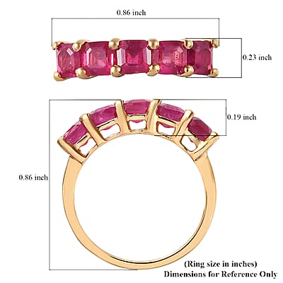 Asscher Cut Niassa Ruby 5 Stone Ring in Vermeil Yellow Gold Over Sterling Silver (Size 10.0) 2.75 ctw