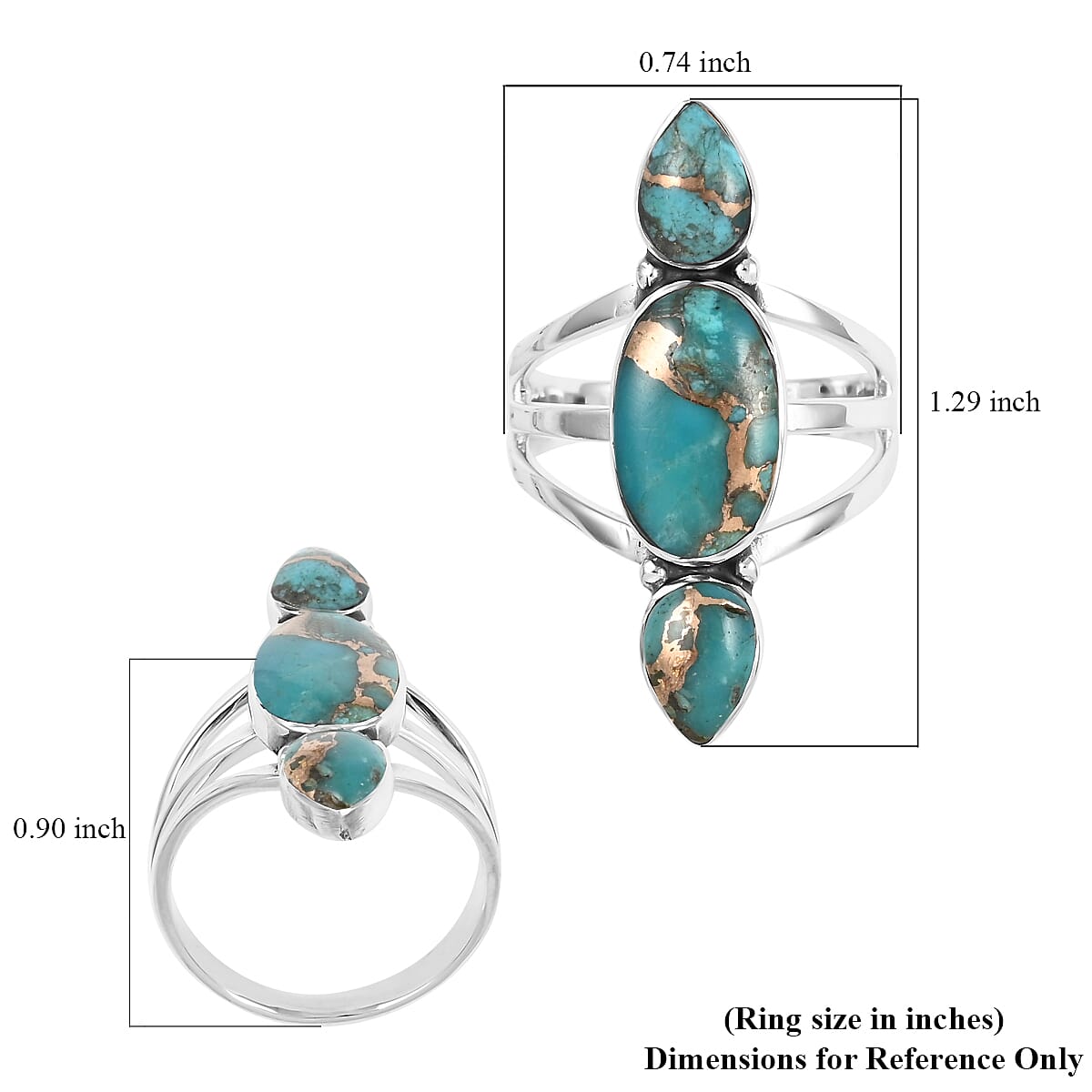 Santa Fe Style Mojave Turquoise 3 Stone Ring in Sterling Silver (Size 7.0) 1.30 ctw image number 4