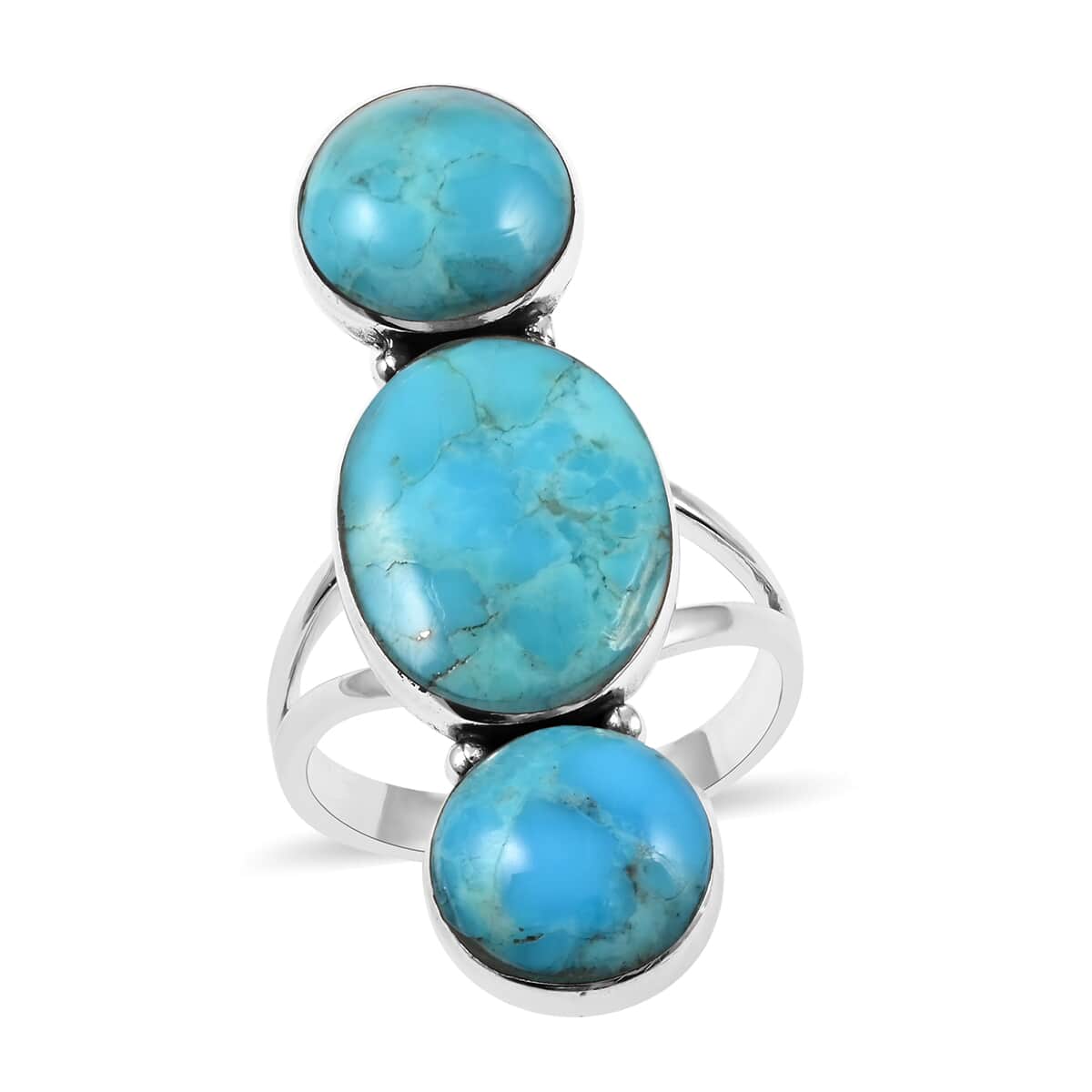 SANTA FE Style Kingman Turquoise 3 Stone Ring in Sterling Silver 6.00 ctw image number 0