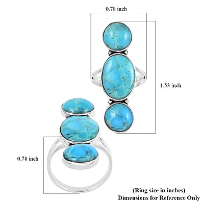 Santa Fe Style Kingman Turquoise 3 Stone Ring in Sterling Silver (Size 10.0) 6.00 ctw