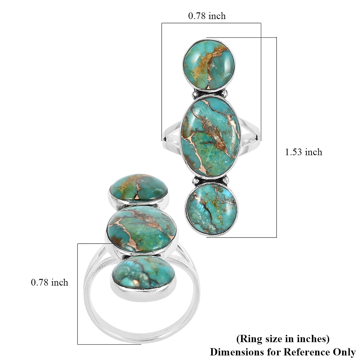 Santa Fe Style Mojave Turquoise 3 Stone Ring in Sterling Silver (Size 6.0) 6.00 ctw image number 4