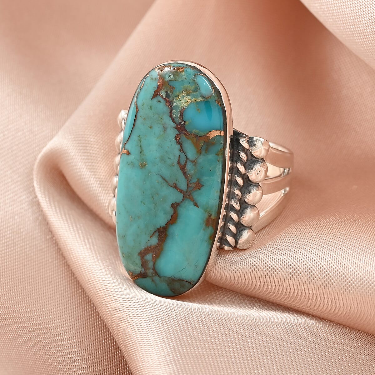 SANTA FE Style Mojave Turquoise Statement Ring in Sterling Silver (Size 10.0) 7.40 Grams 3.50 ctw image number 1