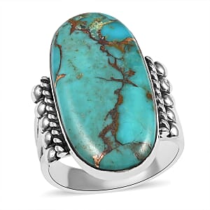 Santa Fe Style Mojave Turquoise Statement Ring in Sterling Silver (Size 7.0) 7.40 Grams 3.50 ctw