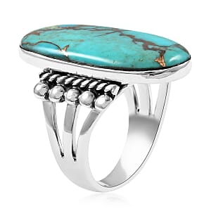 Santa Fe Style Mojave Turquoise Statement Ring in Sterling Silver (Size 7.0) 7.40 Grams 3.50 ctw