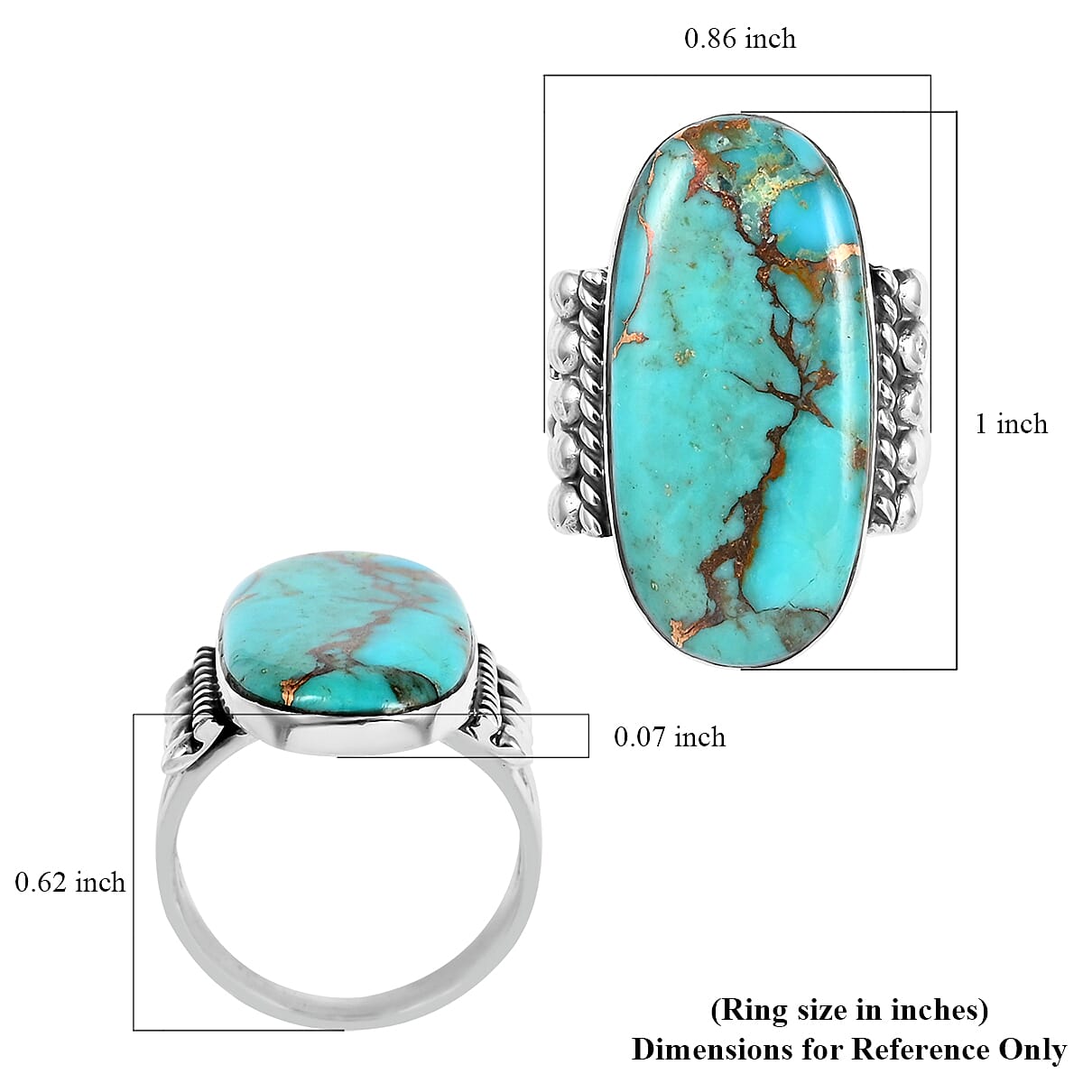 Santa Fe Style Mojave Turquoise Statement Ring in Sterling Silver (Size 7.0) 7.40 Grams 3.50 ctw image number 4