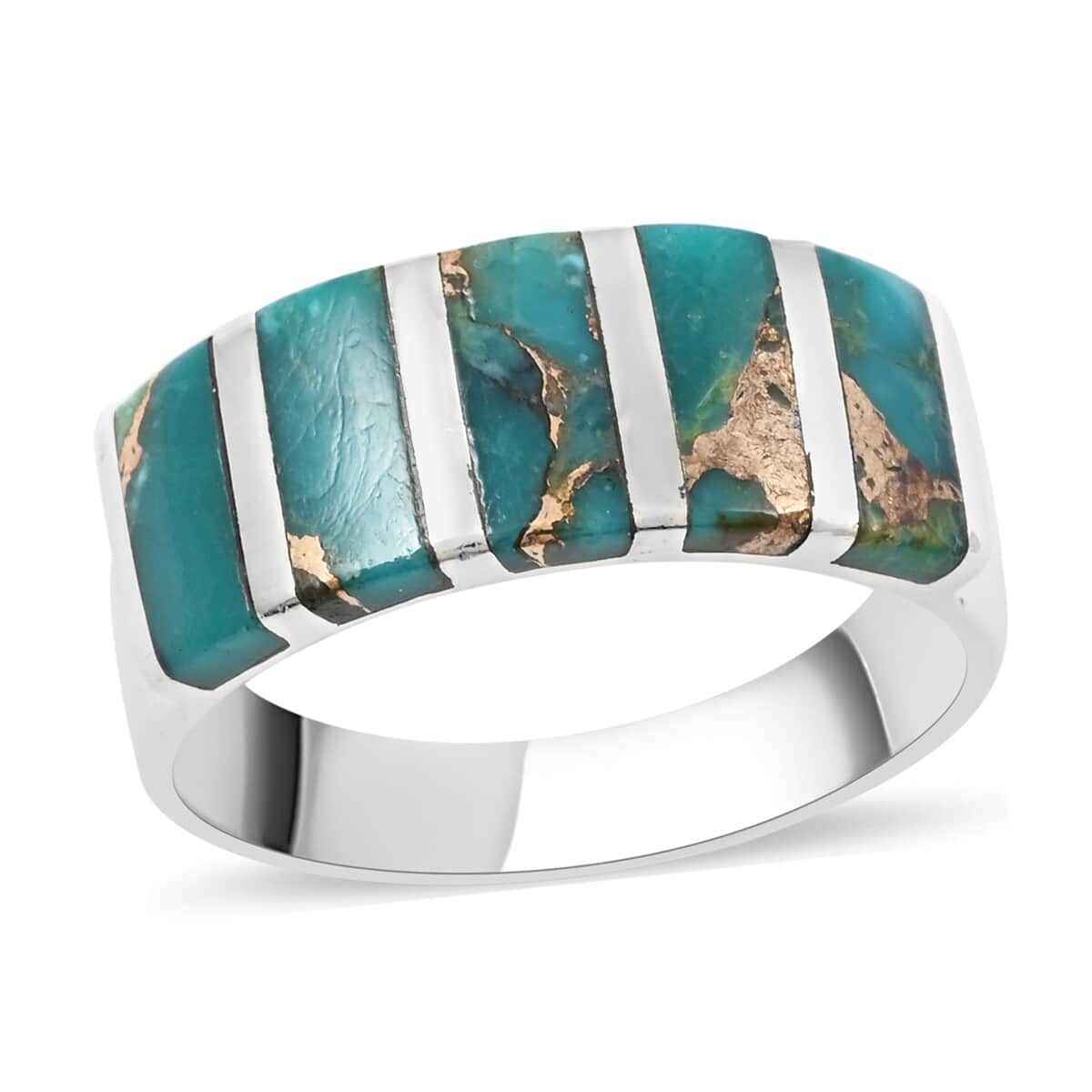 Santa Fe Style Mojave Turquoise 5 Stone Ring in Sterling Silver (Size 8.0) 1.25 ctw image number 0