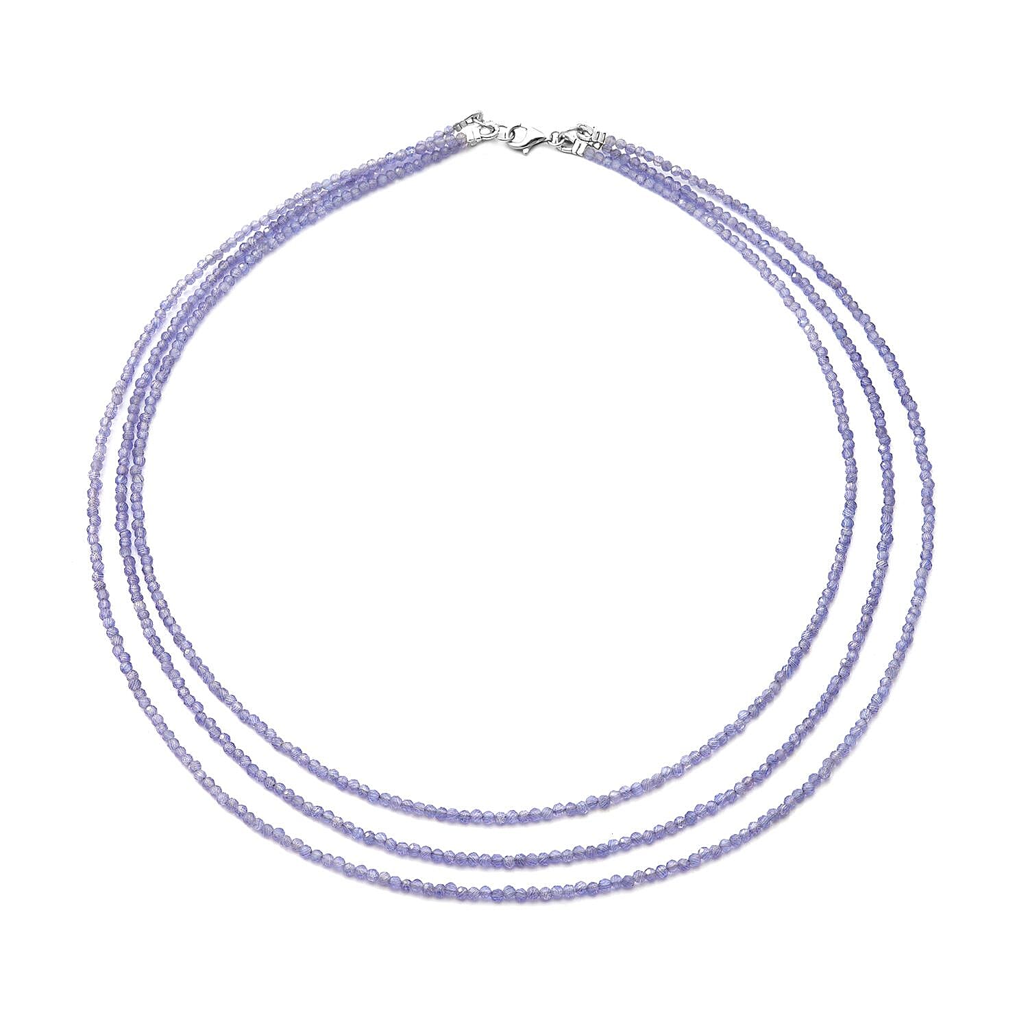Amethyst Three Row Beaded Necklace (18 Inches) with Lobster Lock in Sterling Silver 50.00 ctw