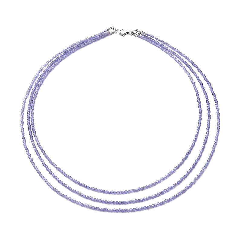 Amethyst Three Row Beaded Necklace (18 Inches) with Lobster Lock in Sterling Silver 50.00 ctw