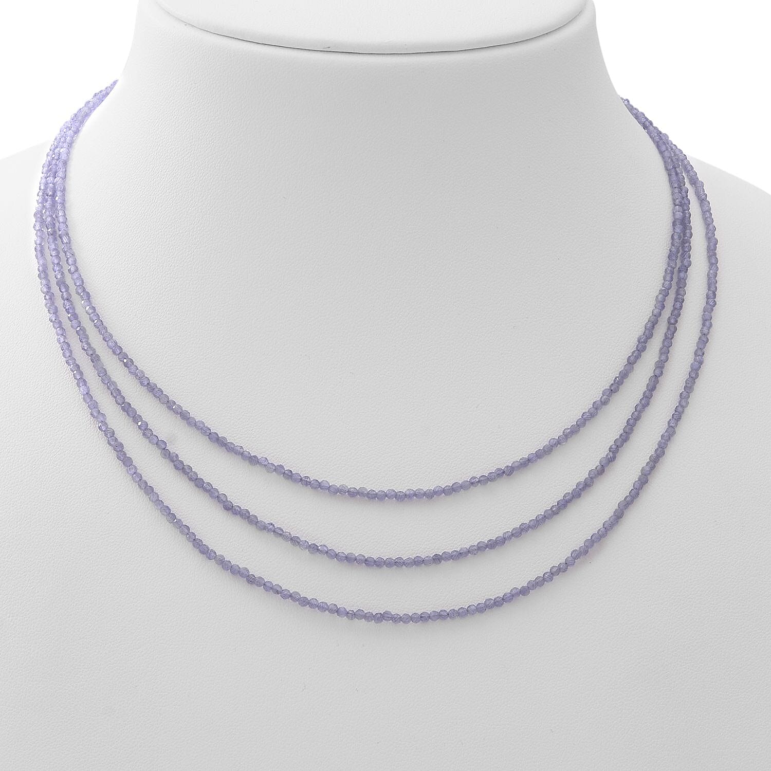 Amethyst Three Row Beaded Necklace (18 Inches) with Lobster Lock in Sterling Silver 50.00 ctw