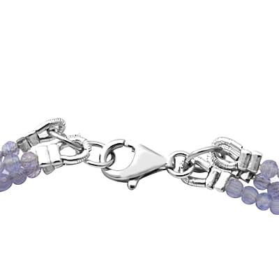 Amethyst Three Row Beaded Necklace (18 Inches) with Lobster Lock in Sterling Silver 50.00 ctw