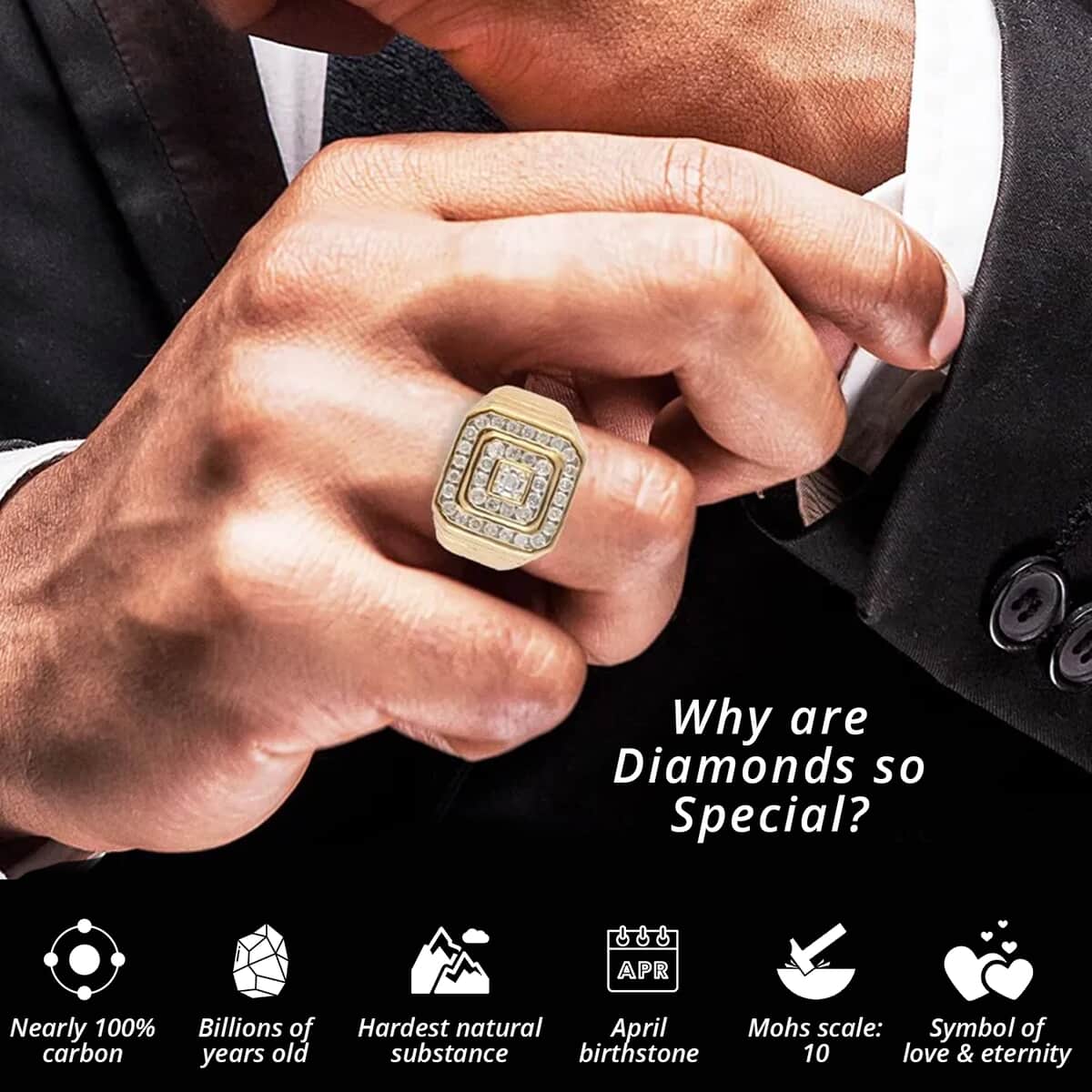 Diamond Men's Ring in 14K YG Over Sterling Silver, Diamond Ring, Engagement Rings For Men (Size 10.0) 1.00 ctw image number 2