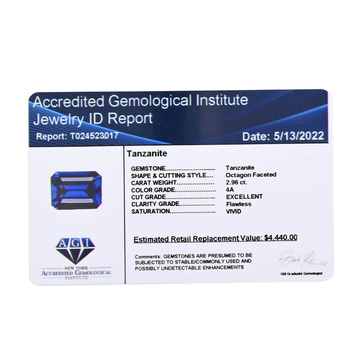 Certified and Appraised AAAA Tanzanite (Oct Free Size) 2.50 ctw image number 3
