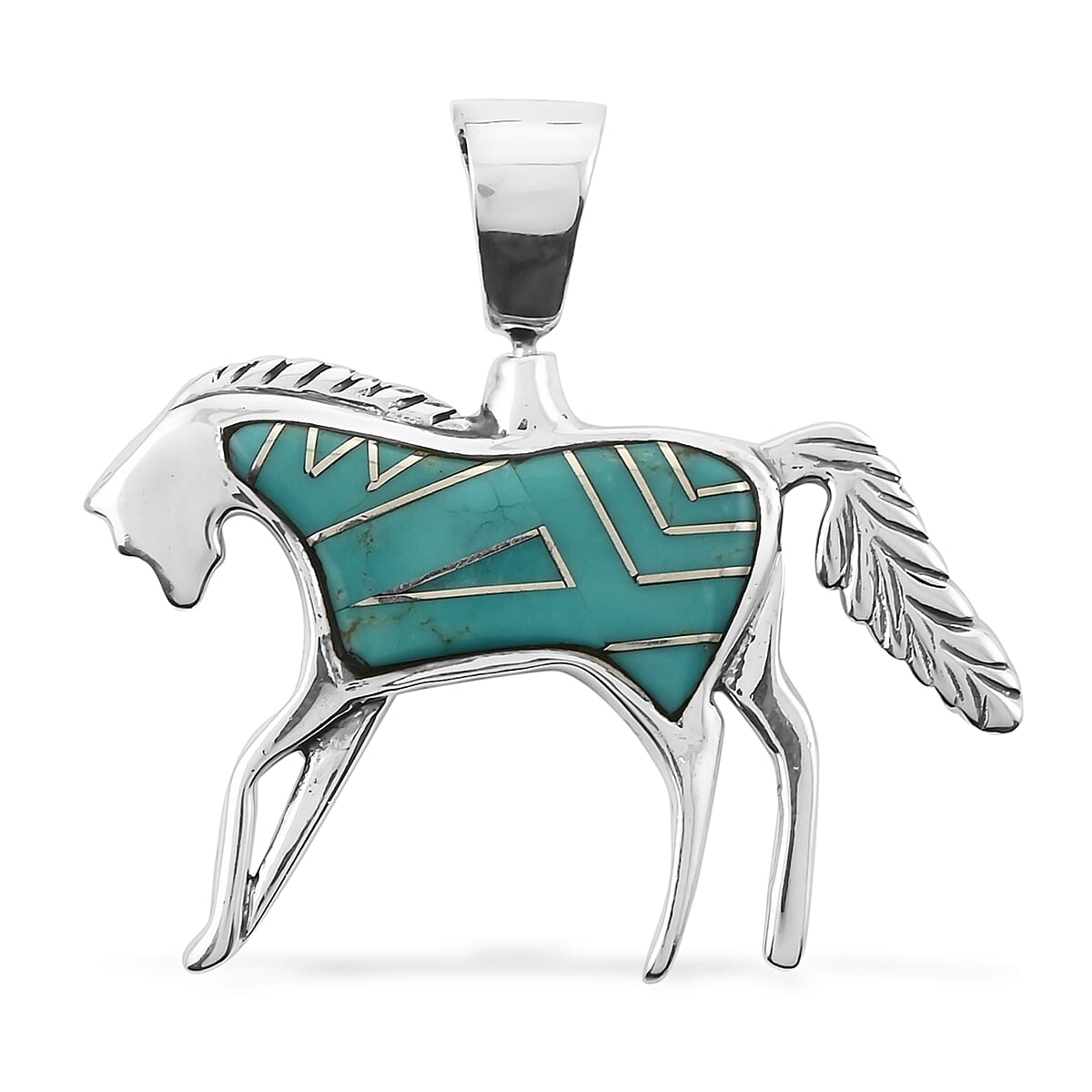 Santa Fe Style Multi Gemstone Reversible Tribal Horse Pendant in Sterling Silver 7.20 Grams 1.30 ctw image number 4