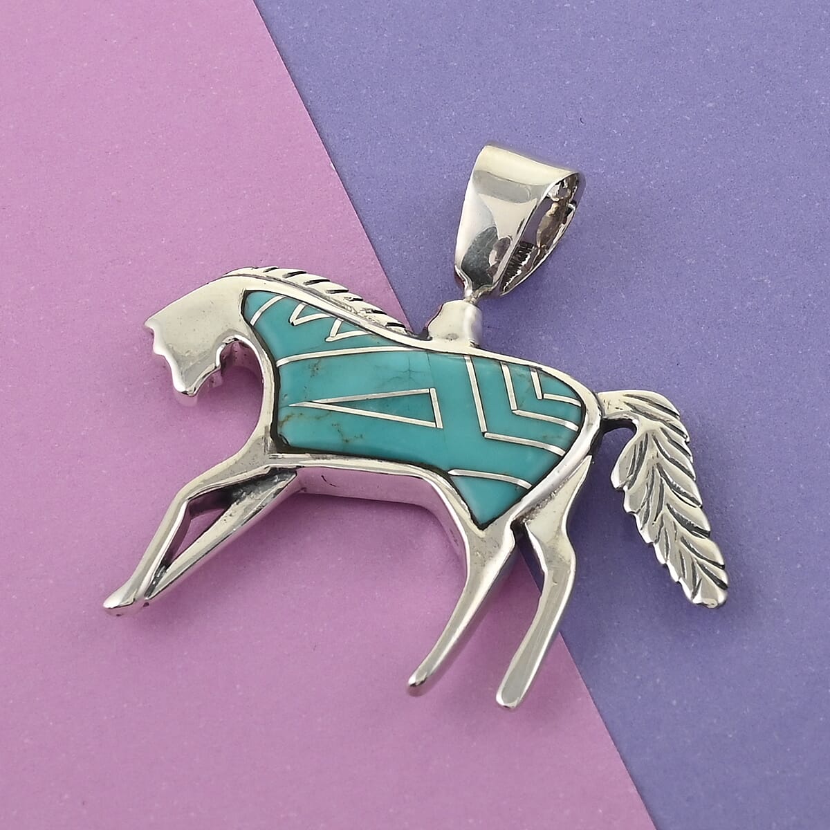 Santa Fe Style Multi Gemstone Reversible Tribal Horse Pendant in Sterling Silver 7.20 Grams 1.30 ctw image number 5