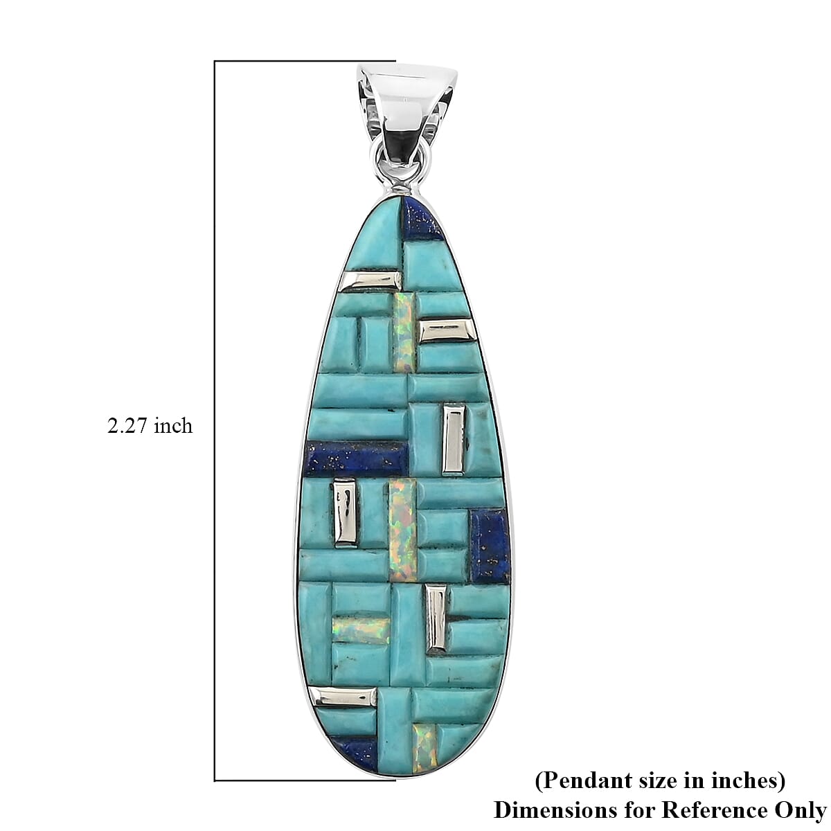 Santa Fe Style Lab Created Opal and Multi Gemstone Oval Drop Pendant in Sterling Silver 3.25 ctw