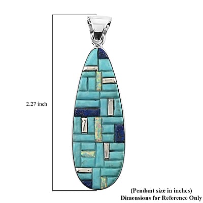 Santa Fe Style Lab Created Opal and Multi Gemstone Oval Drop Pendant in Sterling Silver 3.25 ctw