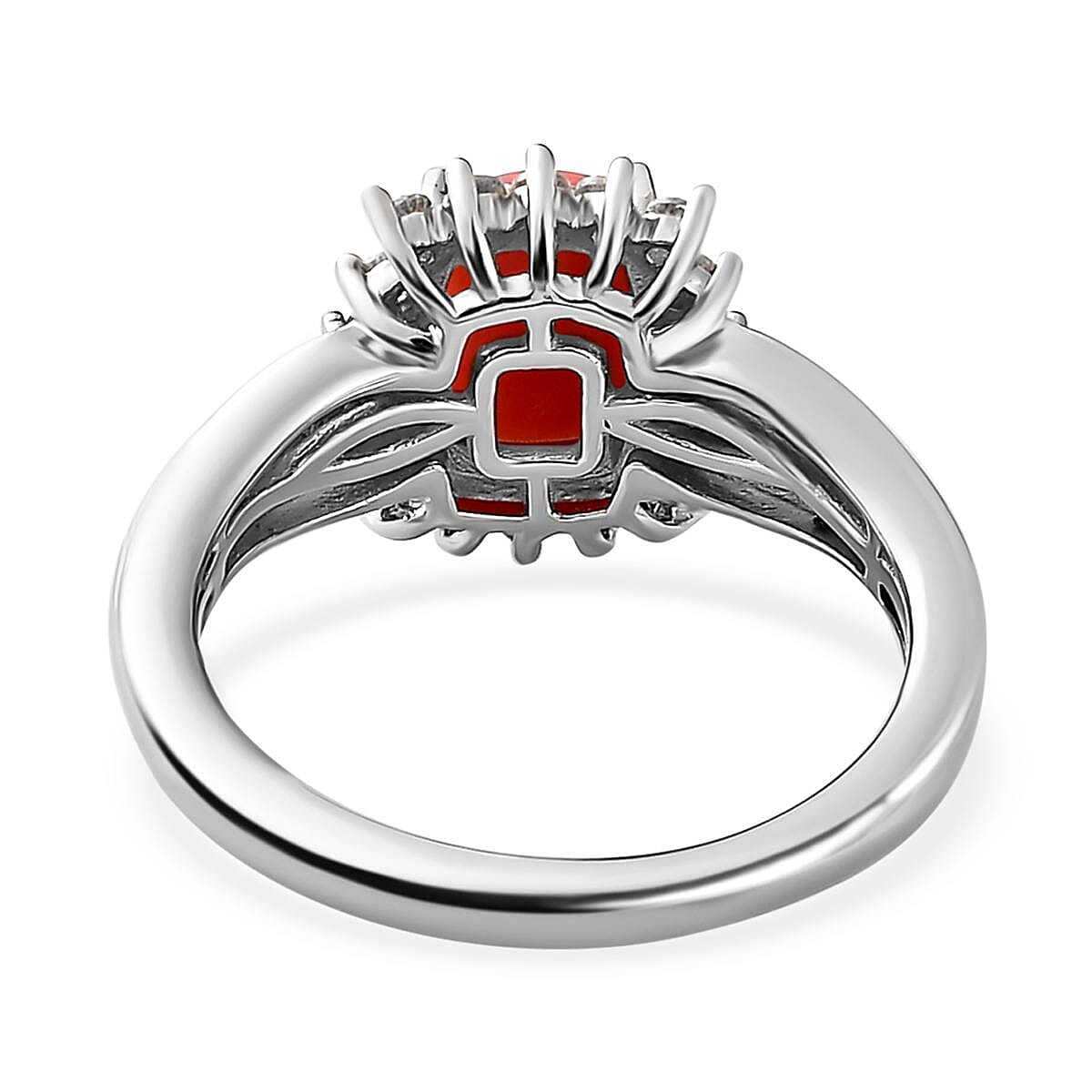 Peach Opal and White Zircon 1.60 ctw Ring in Platinum Over Sterling Silver (Size 11.5)