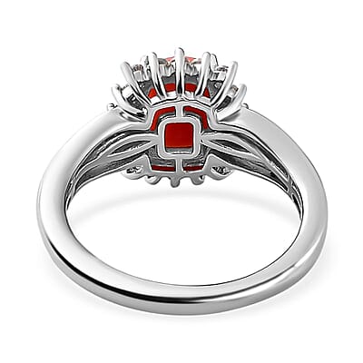 Peach Opal and White Zircon 1.60 ctw Ring in Platinum Over Sterling Silver (Size 11.5)