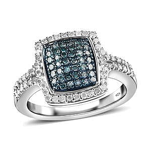 Blue Diamond and White Diamond 0.71 ctw Ring in Platinum Over Sterling Silver (Size 11.5)
