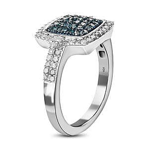 Blue Diamond and White Diamond 0.71 ctw Ring in Platinum Over Sterling Silver (Size 11.5)