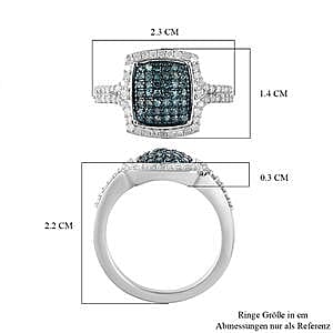 Blue Diamond and White Diamond 0.71 ctw Ring in Platinum Over Sterling Silver (Size 11.5)