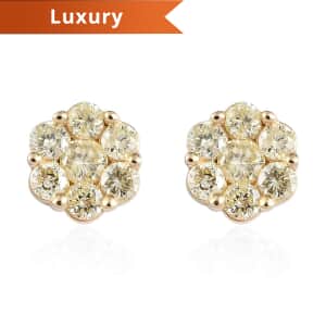 LUXORO 10K Yellow Gold Pressure Set Natural Yellow Diamond I3 Floral Stud Earrings 0.50 ctw