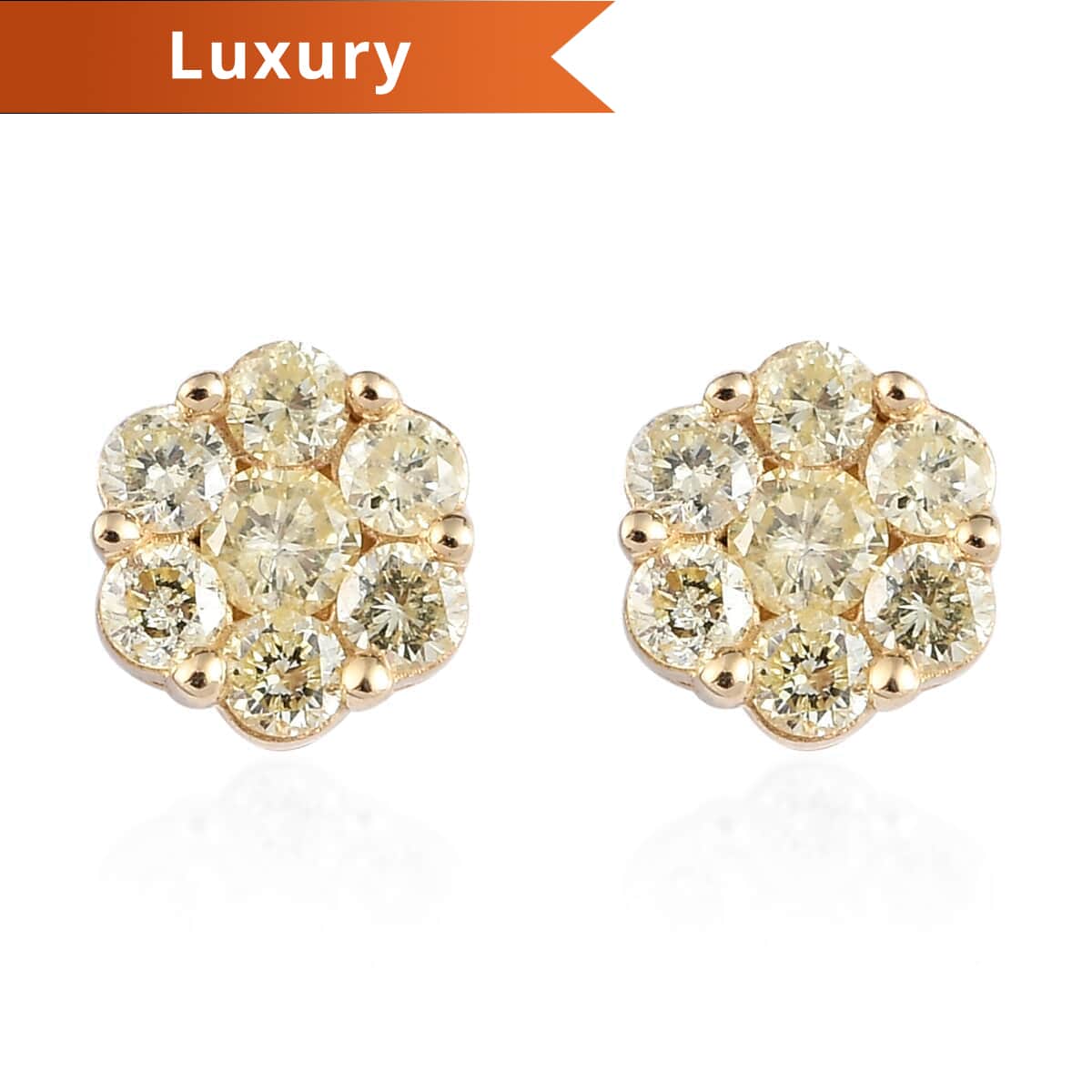 Luxoro 10K Yellow Gold Pressure Set Natural Yellow Diamond I3 Floral Stud Earrings 0.50 ctw image number 0