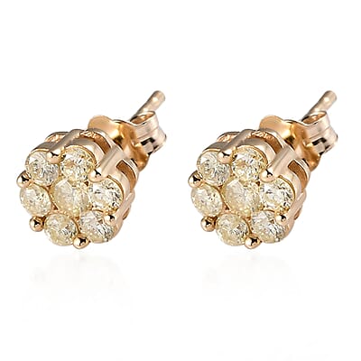 Luxoro 10K Yellow Gold Pressure Set Natural Yellow Diamond I3 Floral Stud Earrings 0.50 ctw