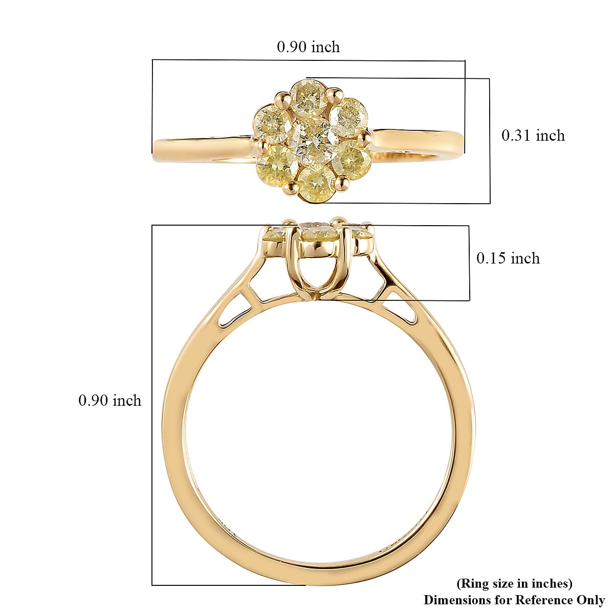 Luxoro 10K Yellow Gold Pressure Set Natural Yellow Diamond I3 Floral Ring (Size 7.0) 0.50 ctw image number 5