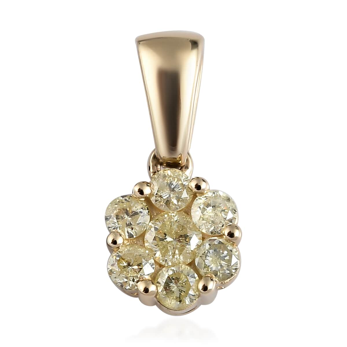 LUXORO 10K Yellow Gold Pressure Set Natural Yellow Diamond I3 Floral Pendant 0.50 ctw image number 0