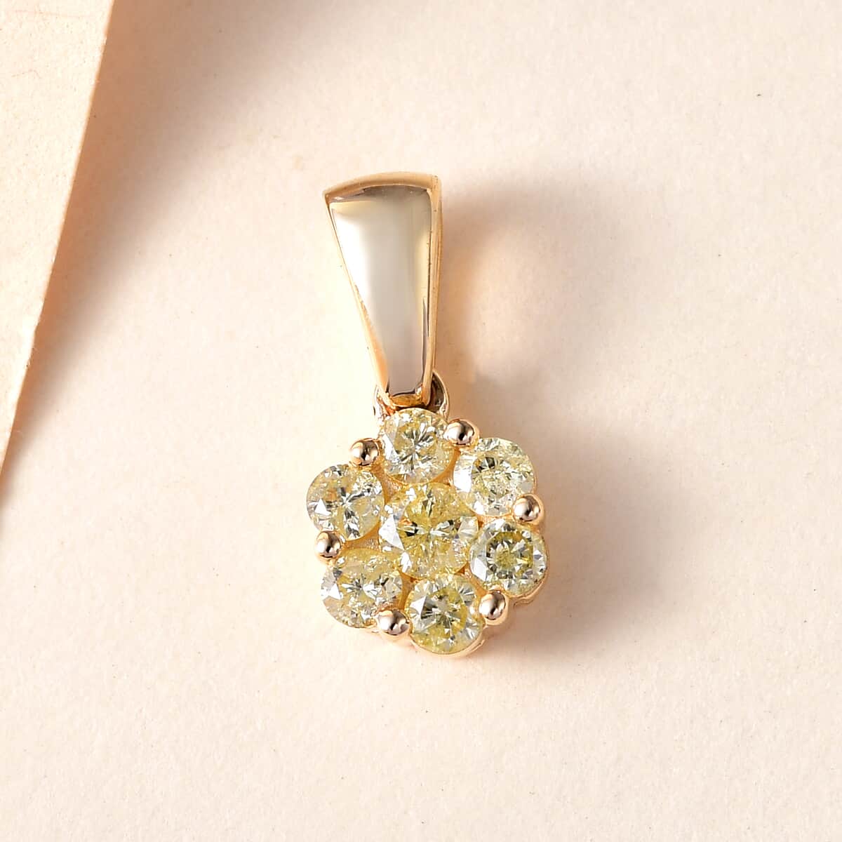 LUXORO 10K Yellow Gold Pressure Set Natural Yellow Diamond I3 Floral Pendant 0.50 ctw image number 1