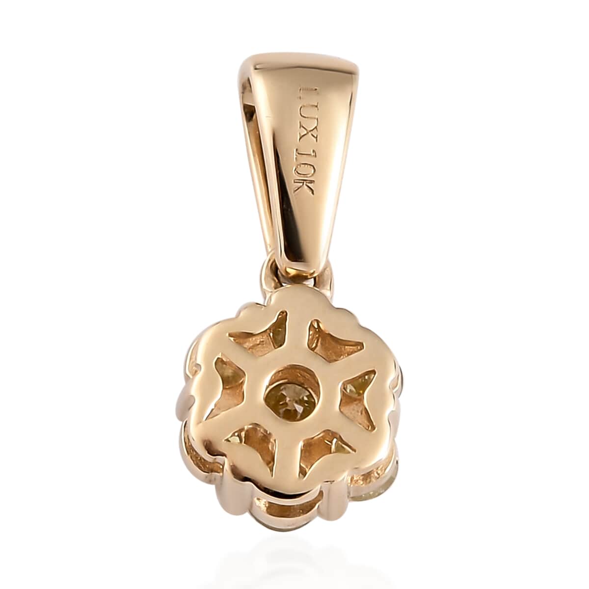 LUXORO 10K Yellow Gold Pressure Set Natural Yellow Diamond I3 Floral Pendant 0.50 ctw image number 4