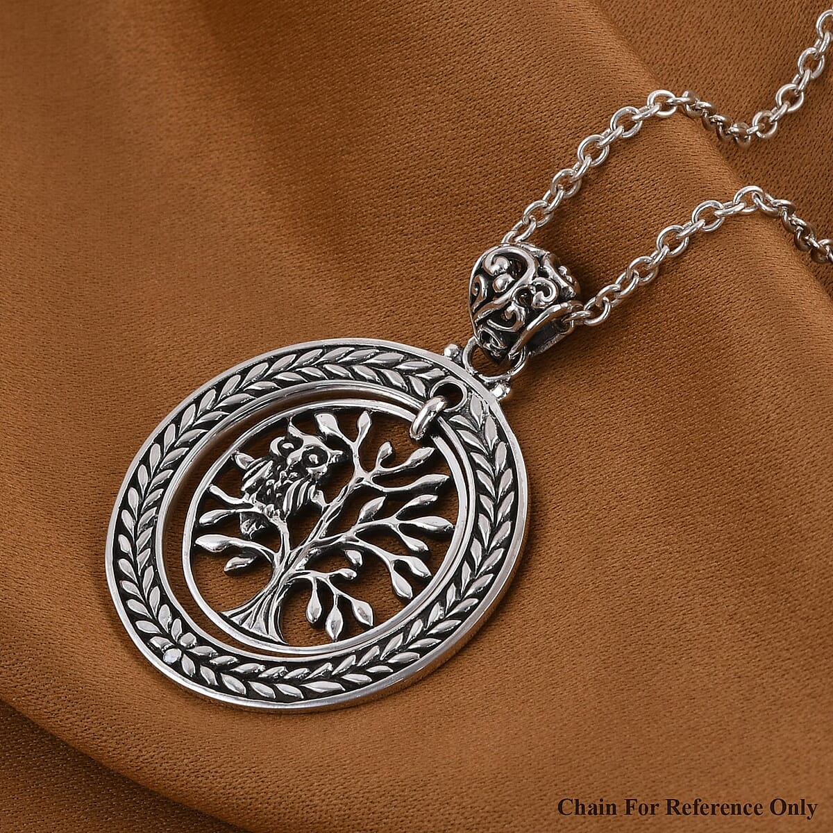 Bali Legacy Sterling Silver Owl with Tree of Life Pendant 9 Grams image number 1
