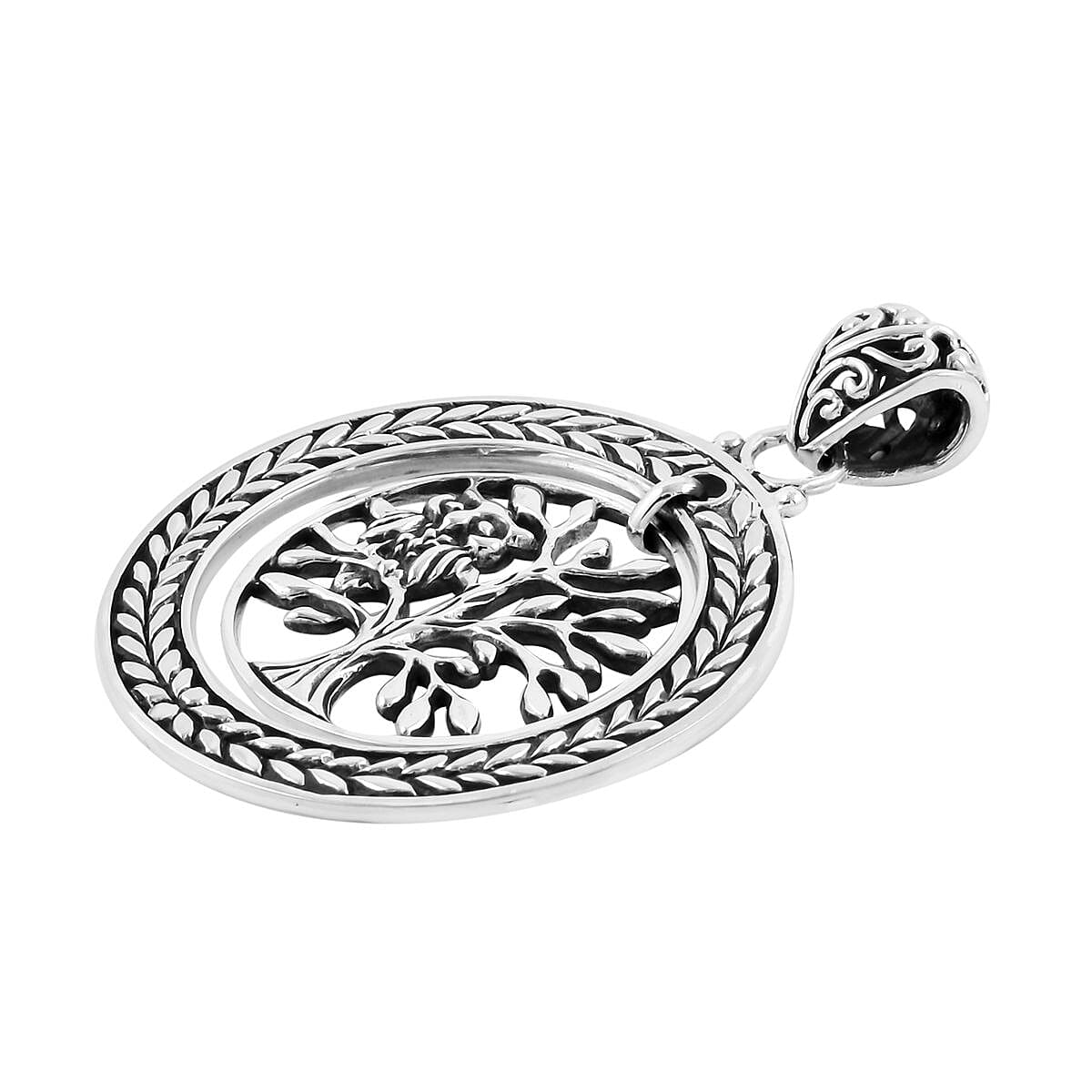Bali Legacy Sterling Silver Owl with Tree of Life Pendant 9 Grams image number 3