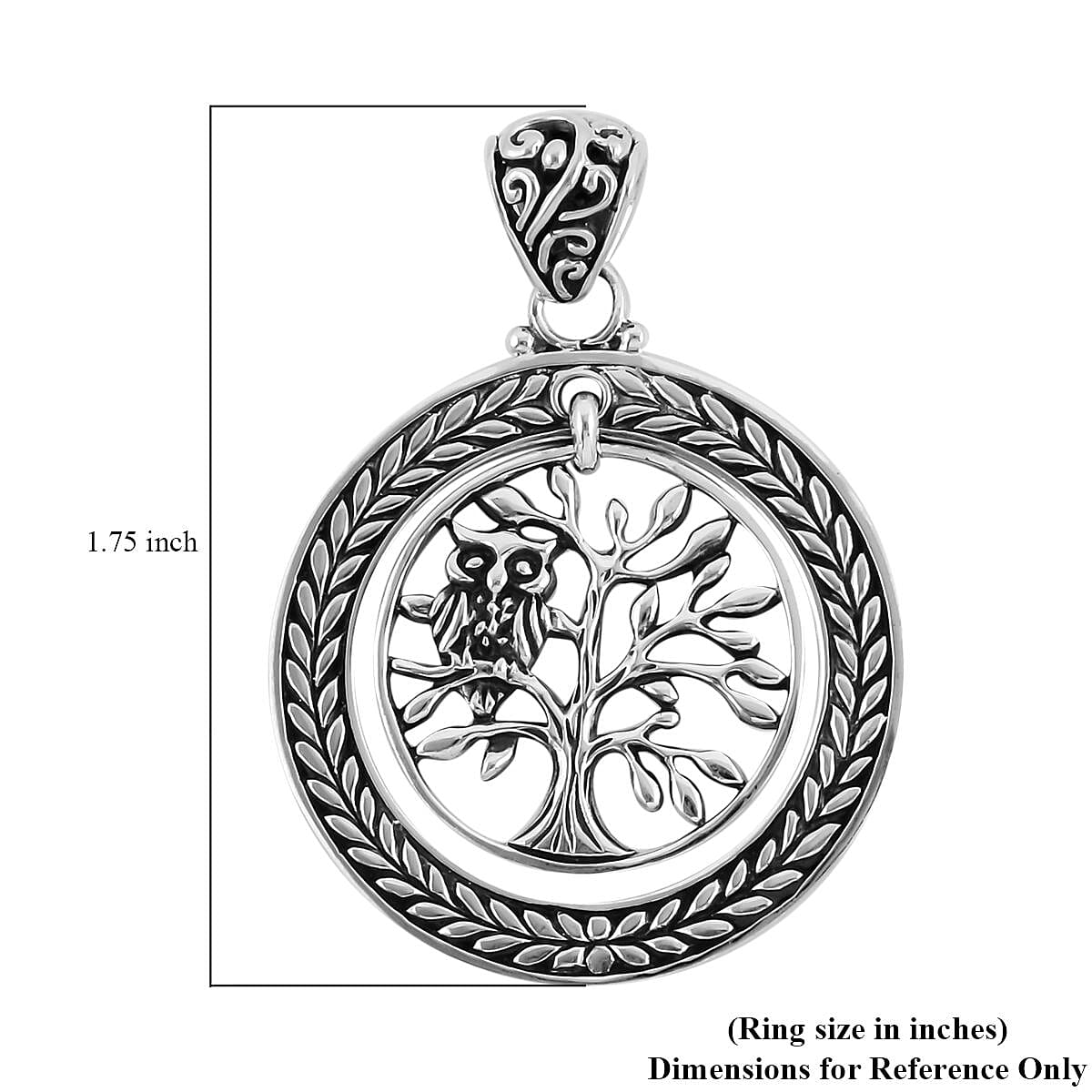 Bali Legacy Sterling Silver Owl with Tree of Life Pendant 9 Grams image number 5