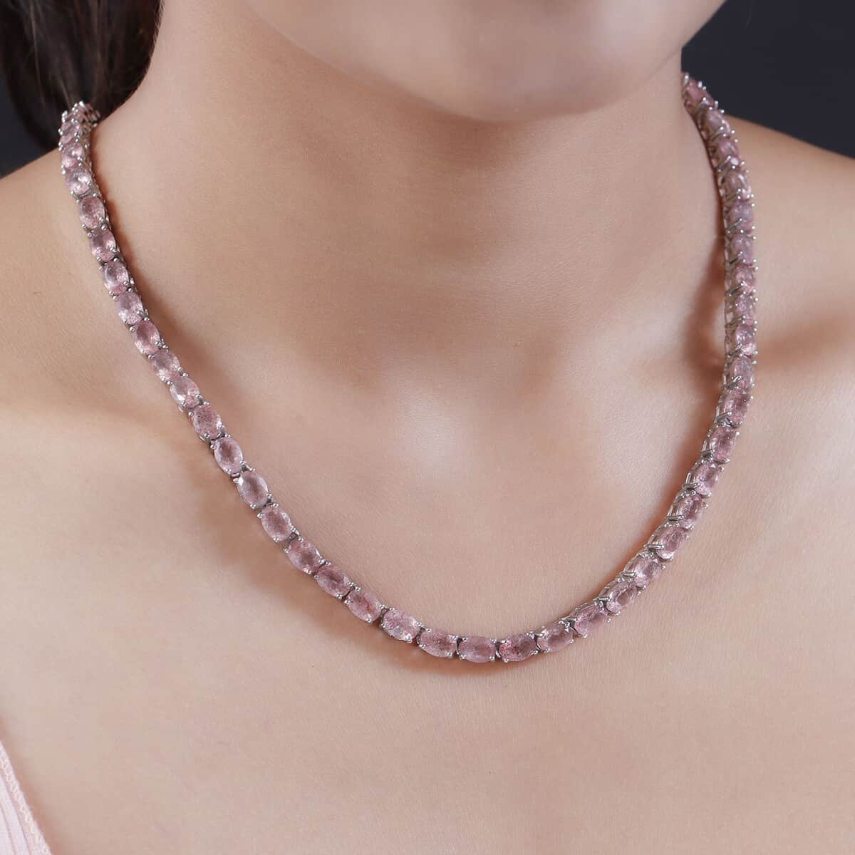 Natural Tanzanian Natronite Tennis Necklace 18 Inches in Platinum Over Sterling Silver 24.80 Grams 50.65 ctw image number 2