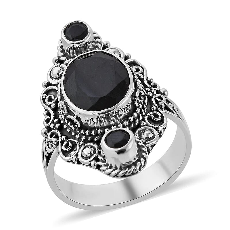 Bali Legacy Australian Black Tourmaline and Thai Black Spinel Ring in Sterling Silver (Size 10.0) 5.65 ctw