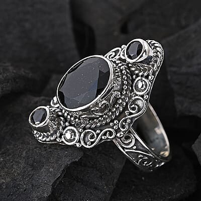 Bali Legacy Australian Black Tourmaline and Thai Black Spinel Ring in Sterling Silver (Size 10.0) 5.65 ctw